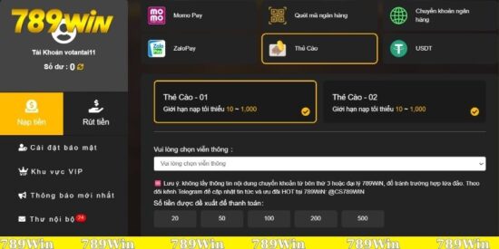 Hướng dẫn nạp tiền 789Win